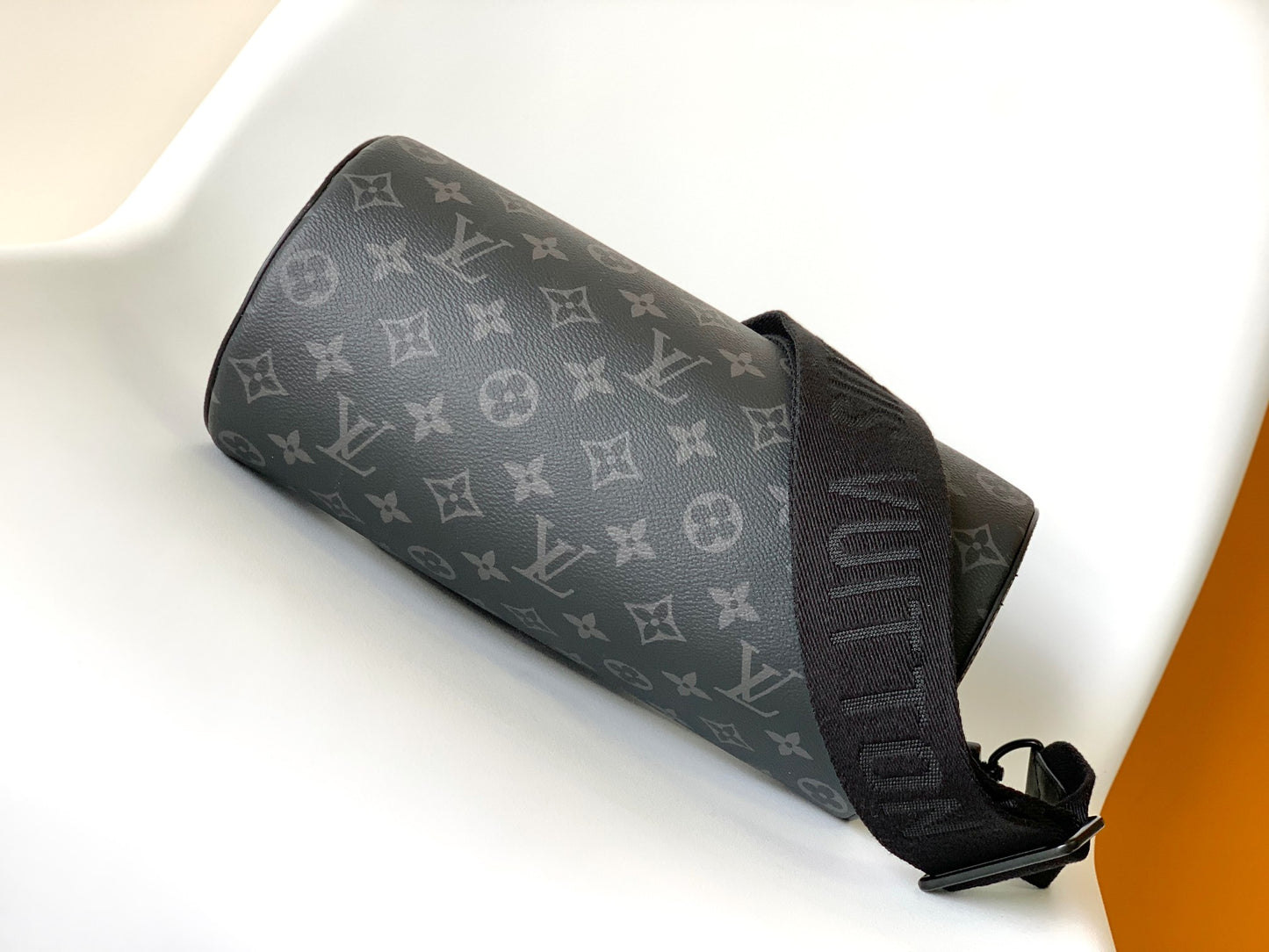 Louis Vuitton Black Monogram Cylinder Barrel Bag with Leather Top Handle