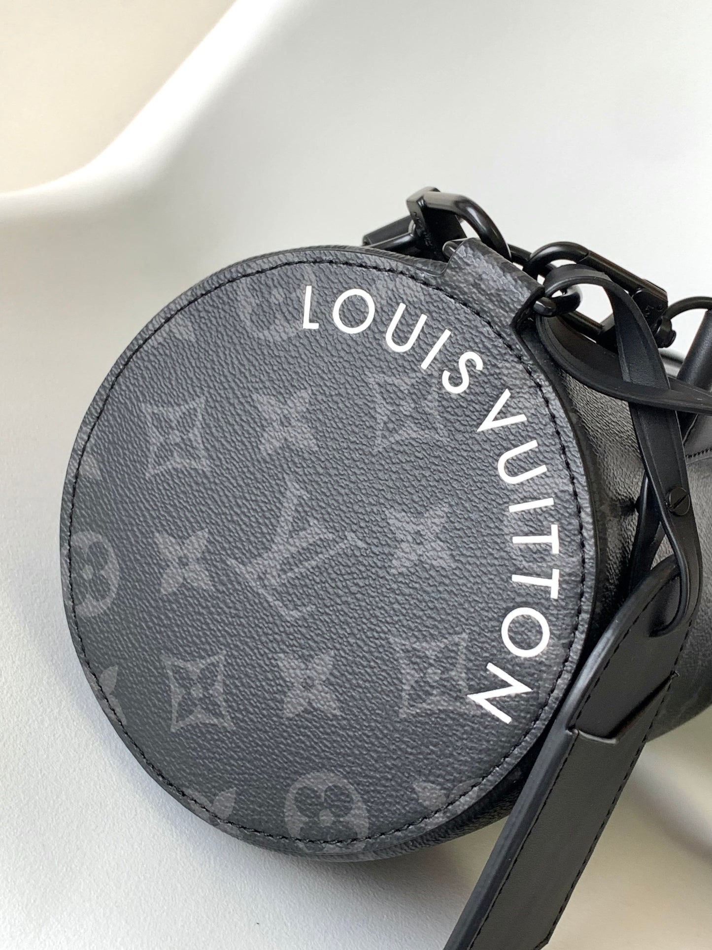 Louis Vuitton Black Monogram Cylinder Barrel Bag with Leather Top Handle