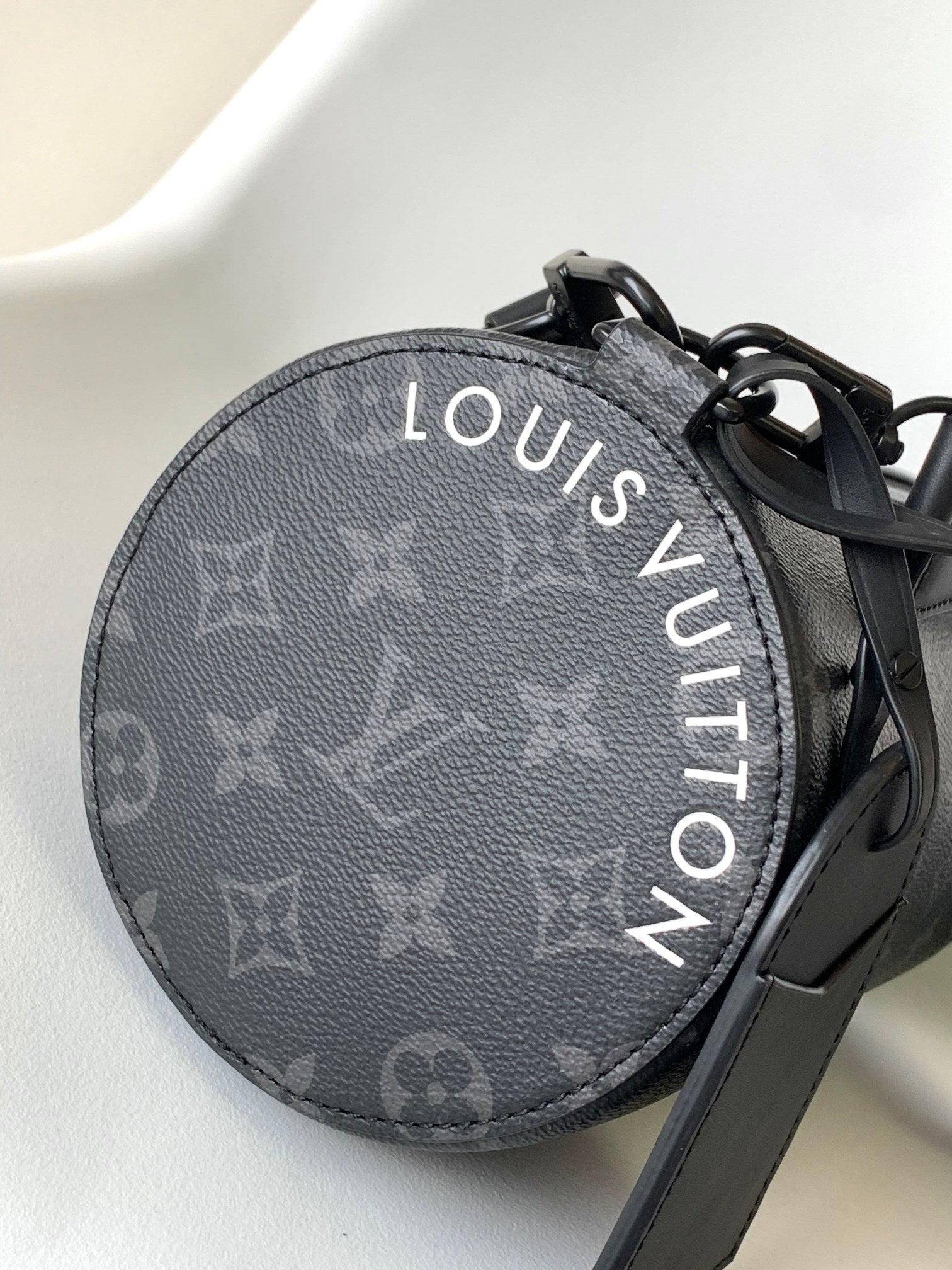 Louis Vuitton Black Monogram Cylinder Barrel Bag with Leather Top Handle
