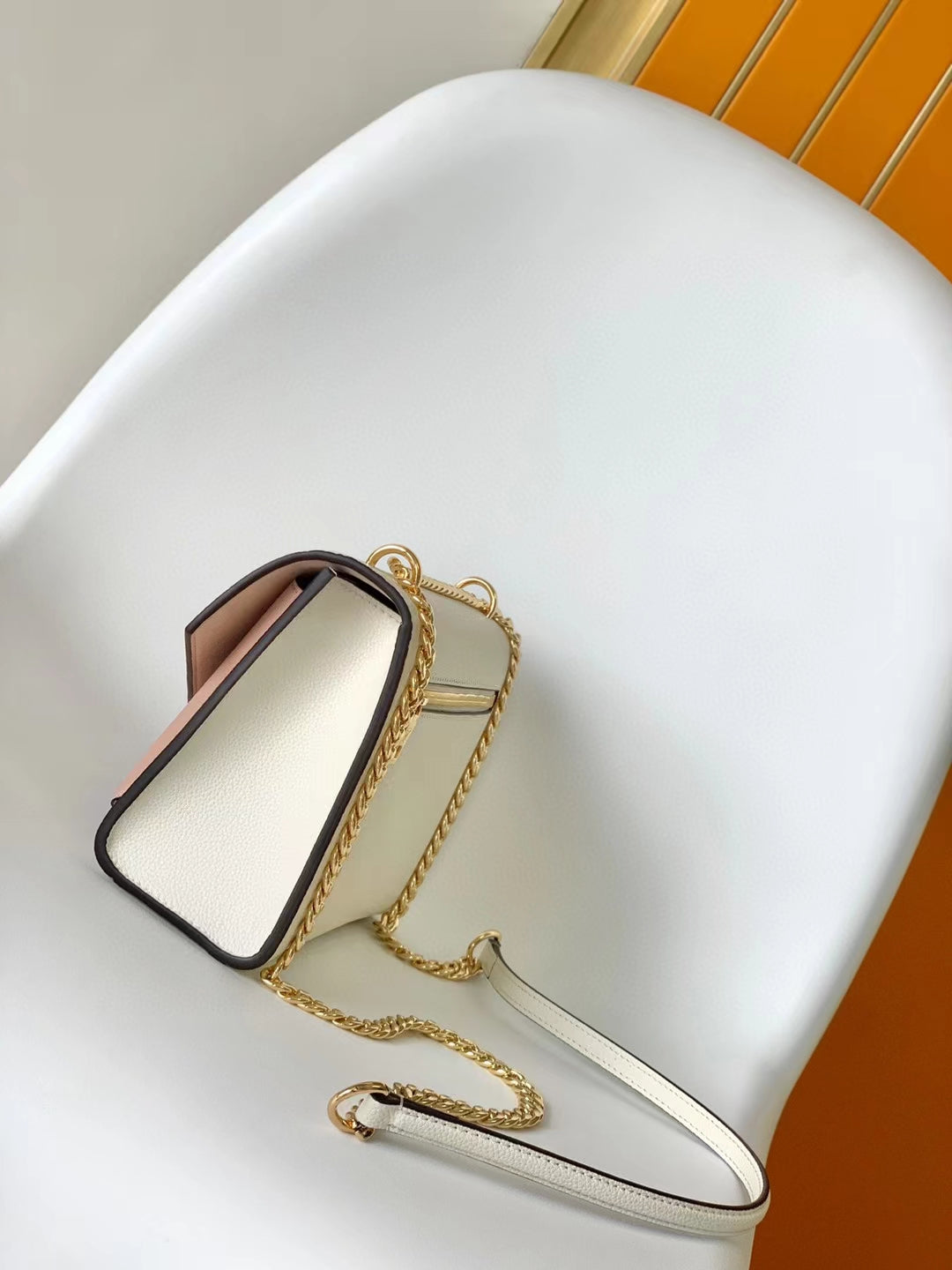 Louis Vuitton Two-Tone Cream and Pink Leather Envelope Crossbody Bag with Gold Chain