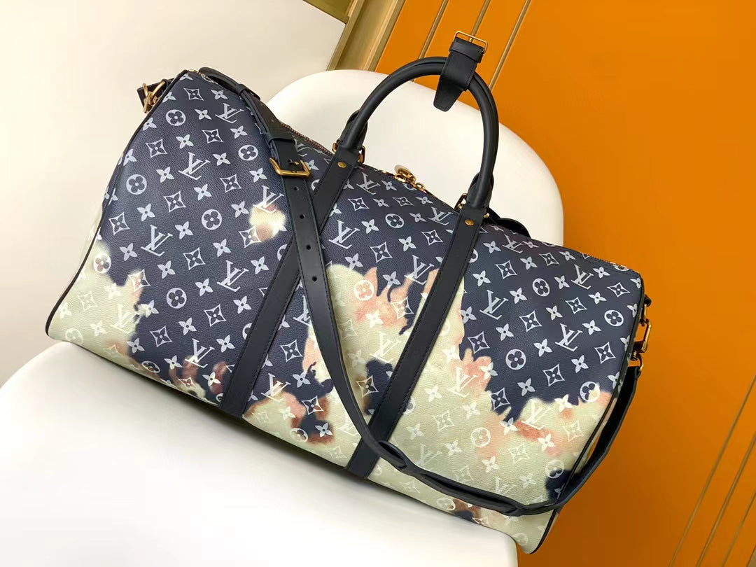 Louis Vuitton Navy Blue Monogram Art Print Travel Duffle Bag with Strap