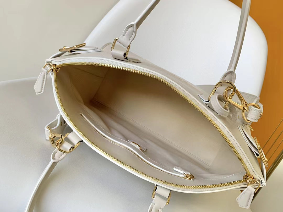 Louis Vuitton Classic Beige Textured Leather Satchel Handbag with Crossbody Strap