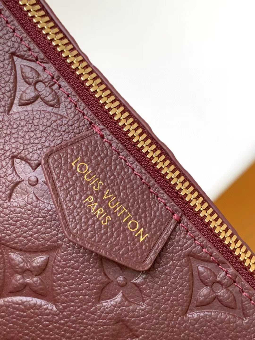 Louis Vuitton Burgundy Embossed Leather Hobo Shoulder Bag with Gold Hardware