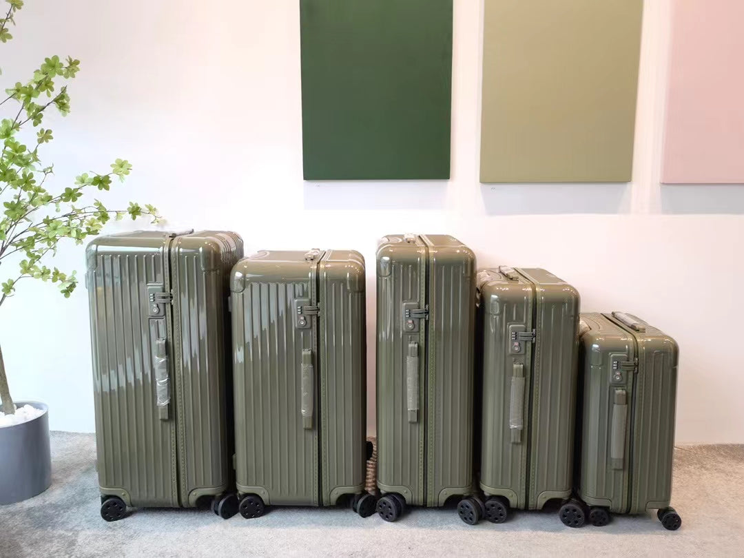 Olive Green Hardside Ribbed Spinner Suitcase Luggage Set