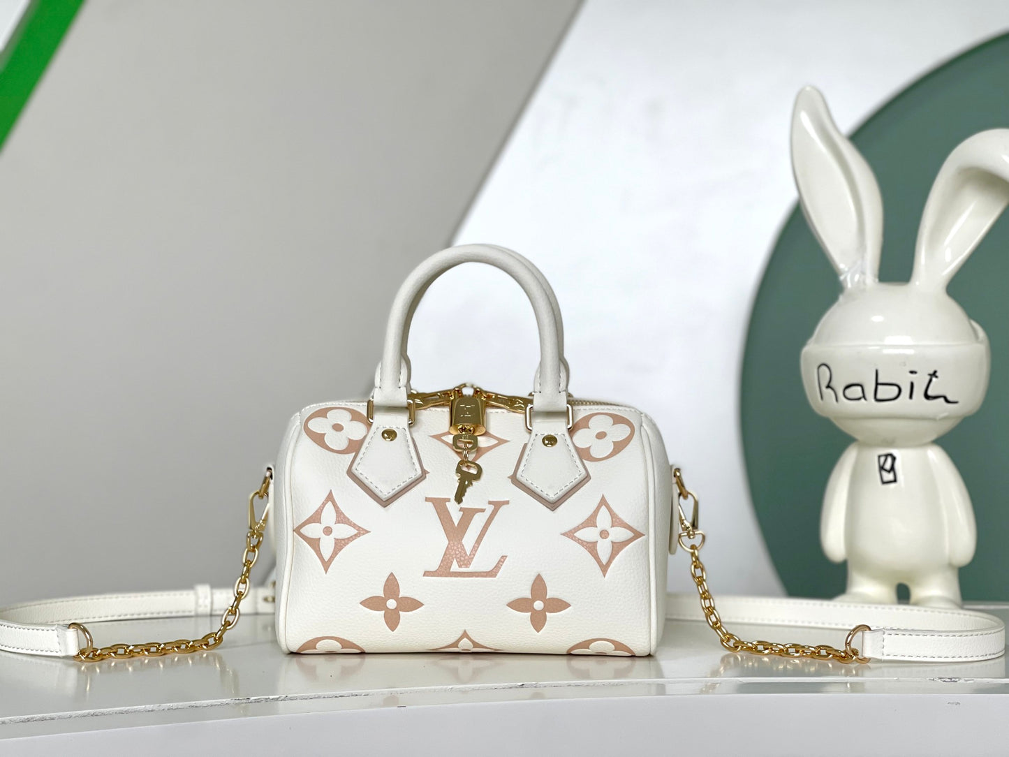 Louis Vuitton Elegant Beige Embossed Leather Mini Crossbody Bag with Top Handle
