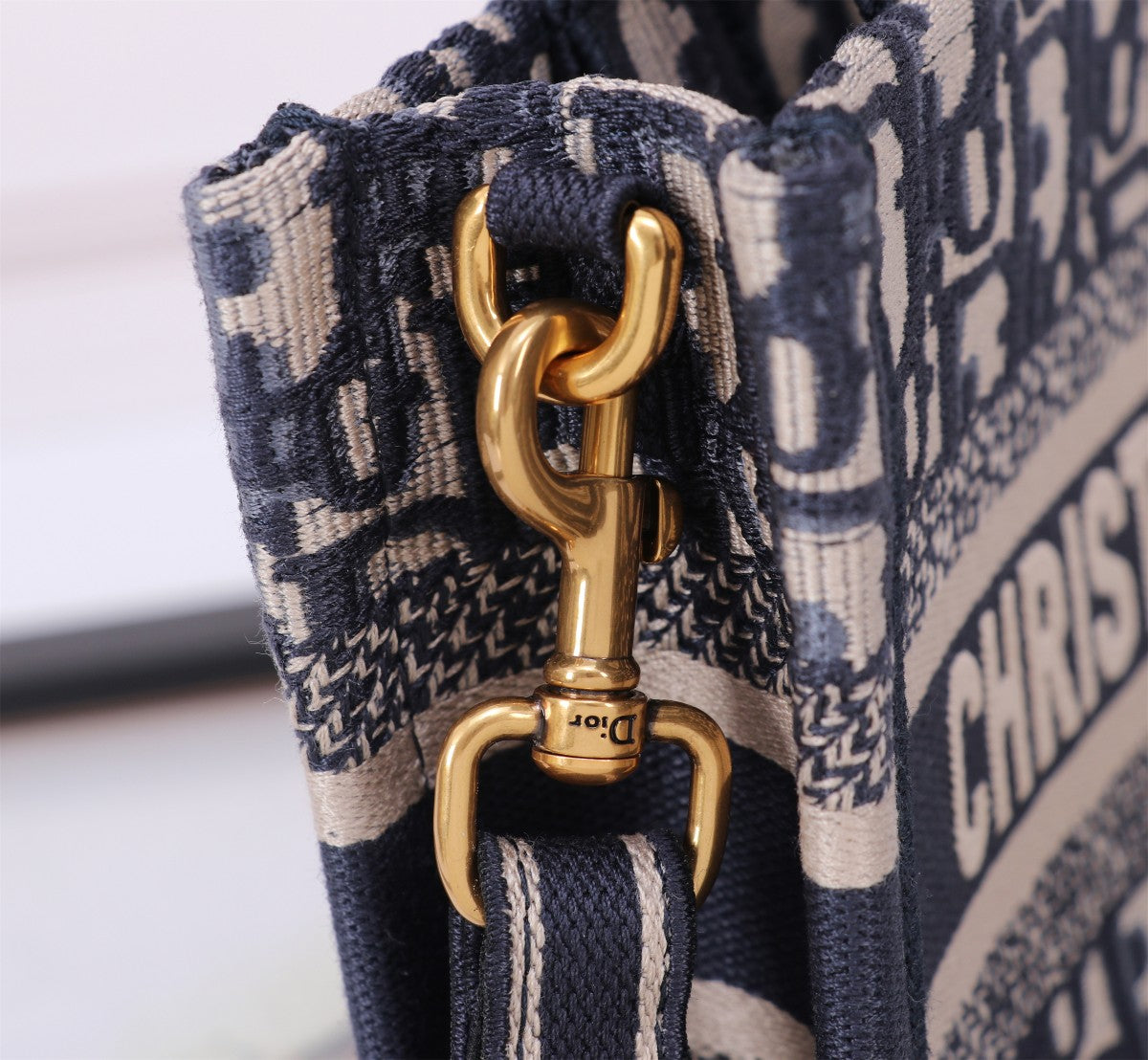Dior Classic Navy Monogram Embroidered Canvas Top Handle Tote Bag