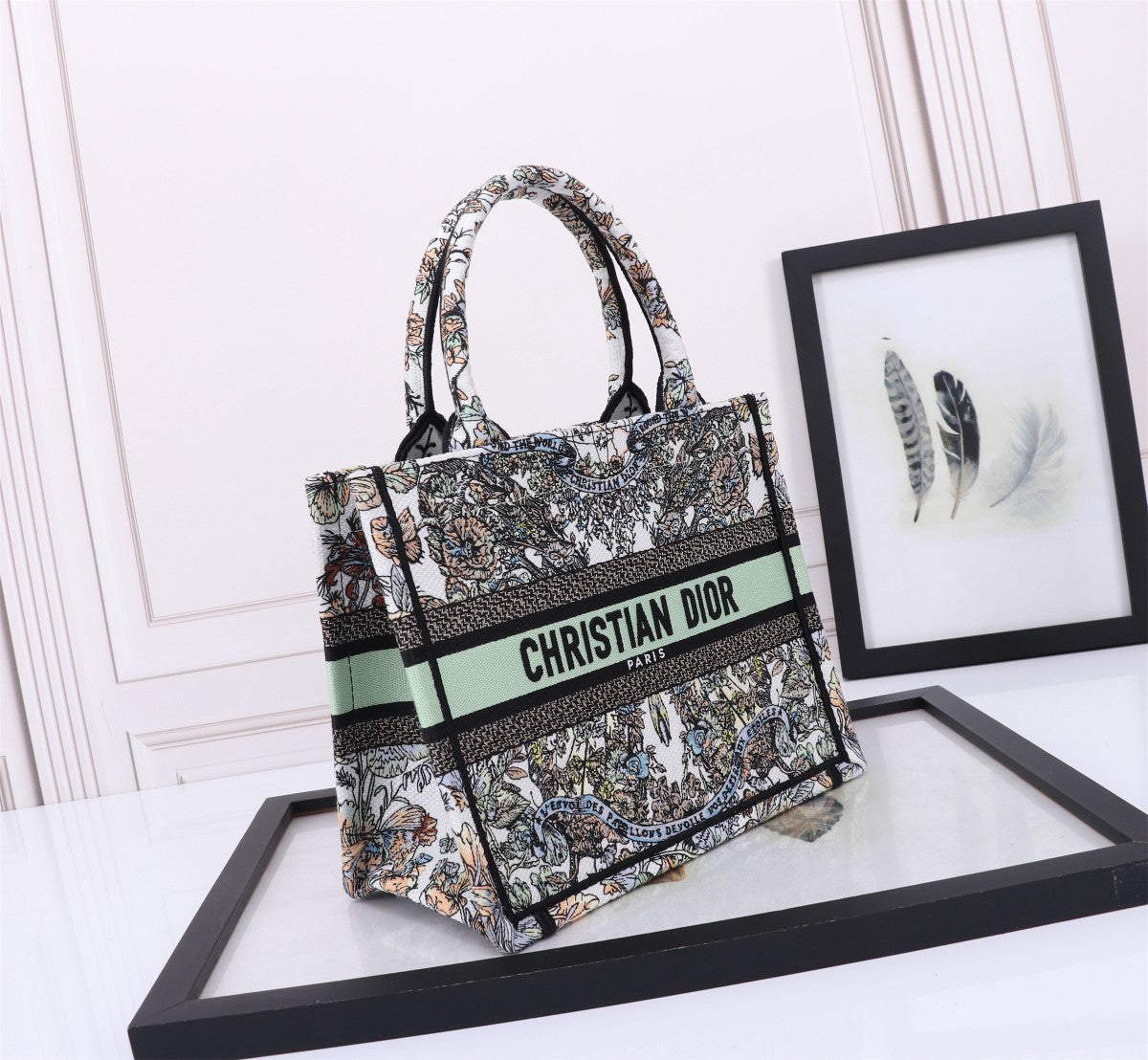 Dior Vintage Floral Embroidered Canvas Tote Bag Luxury Handbag