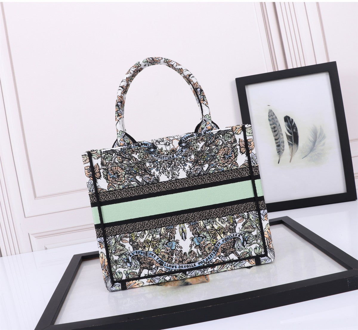 Dior Vintage Floral Tapestry Canvas Tote Bag with Top Handles