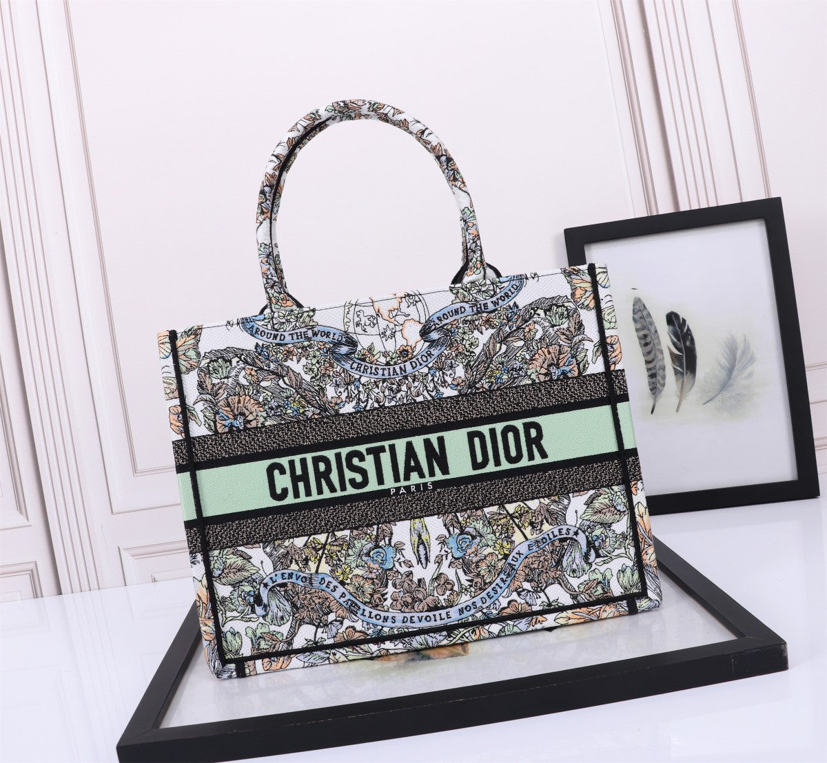 Dior Vintage Embroidered Floral Tapestry Canvas Tote Handbag