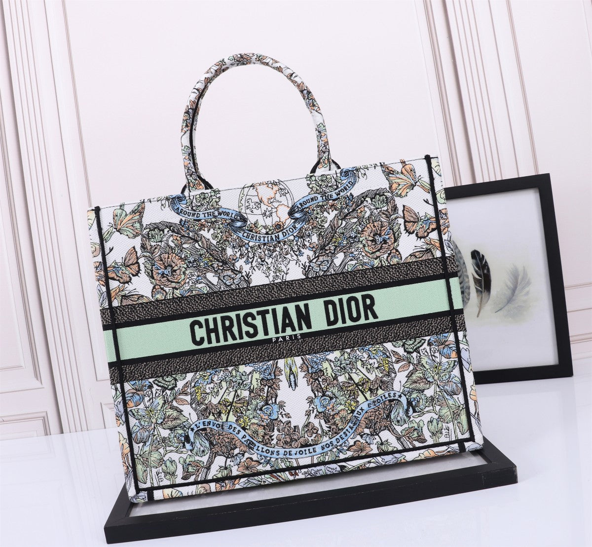 Dior Floral Embroidery Canvas Tote Bag Vintage Luxury Handbag