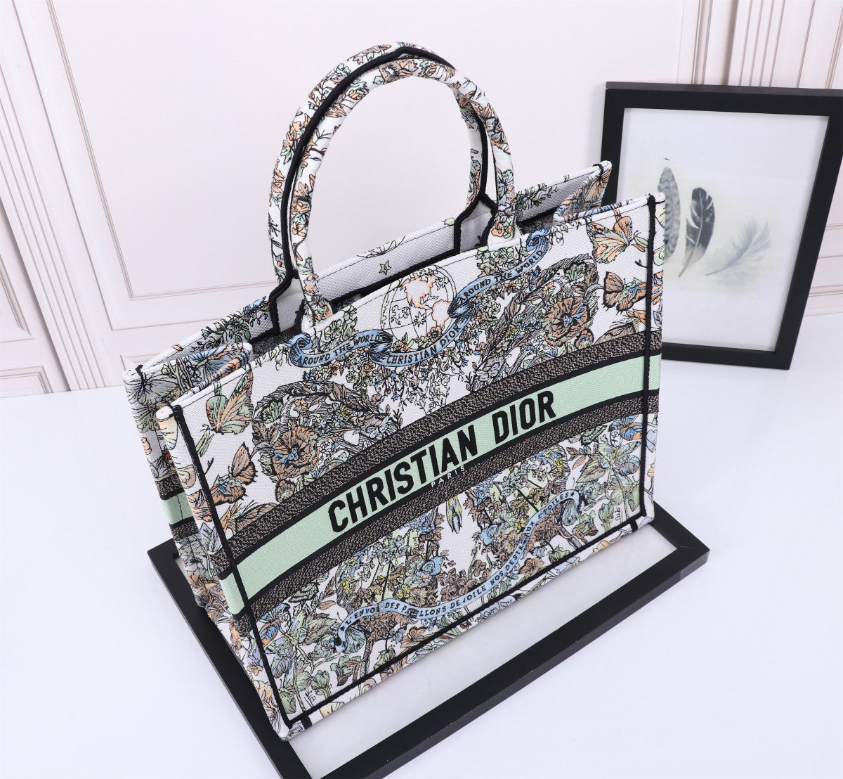 Dior Floral Embroidery Canvas Tote Bag Vintage Luxury Handbag