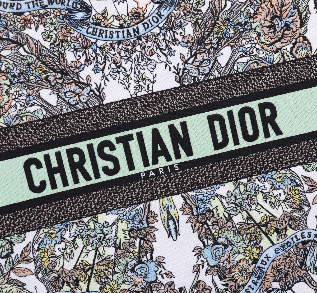 Christian Dior Medium Book Tote - Butterfly Print Canvas - Green & White