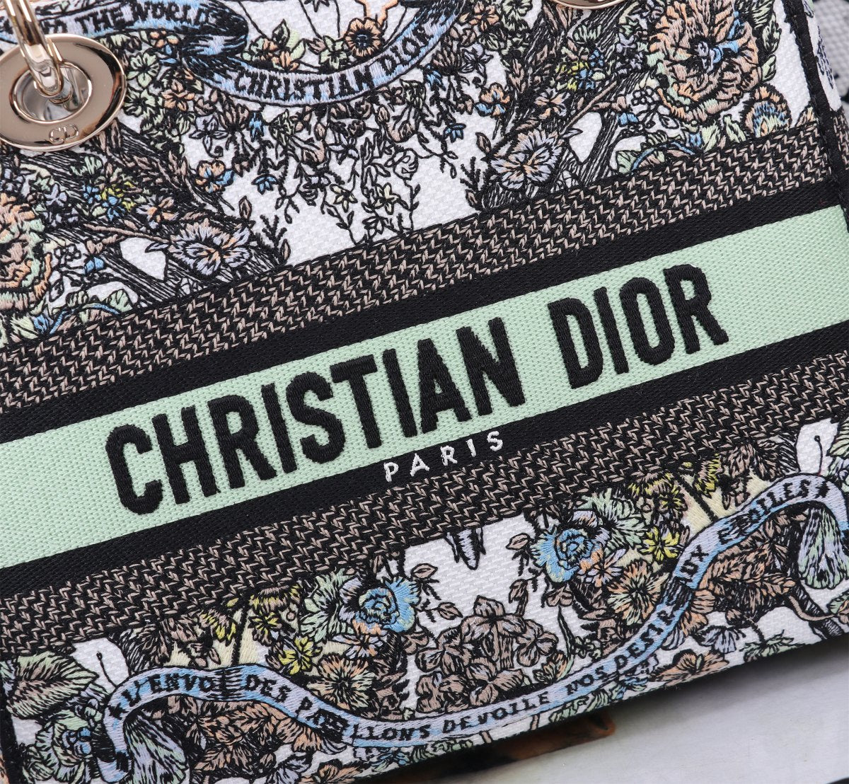 Dior Vintage Floral Embroidered Canvas Satchel Bag with Shoulder Strap