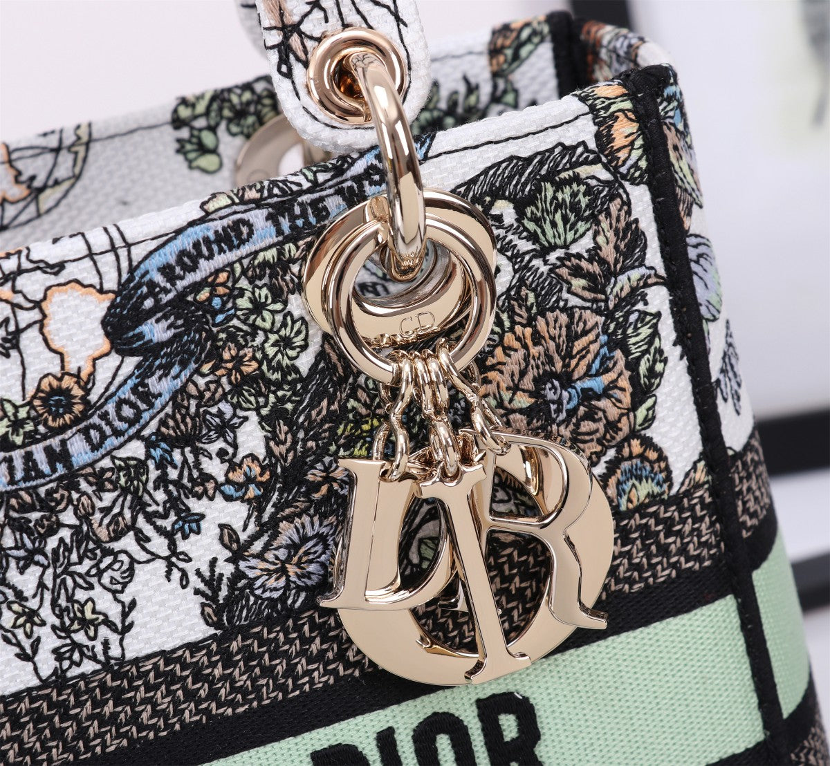 Dior Luxury Floral Butterfly Embroidered Handbag with Top Handle
