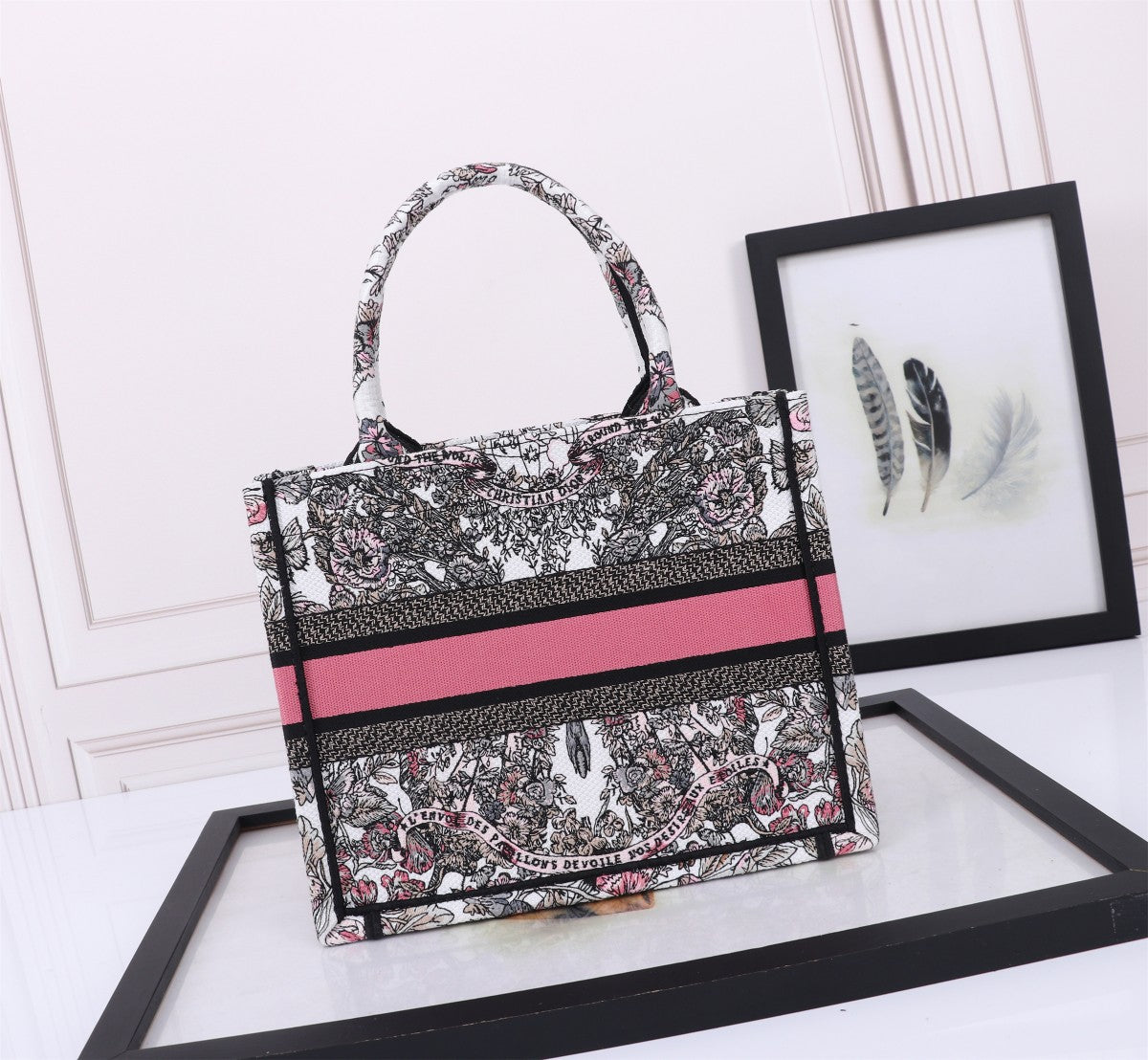 Dior Vintage Floral Jacquard Canvas Tote Bag with Top Handles
