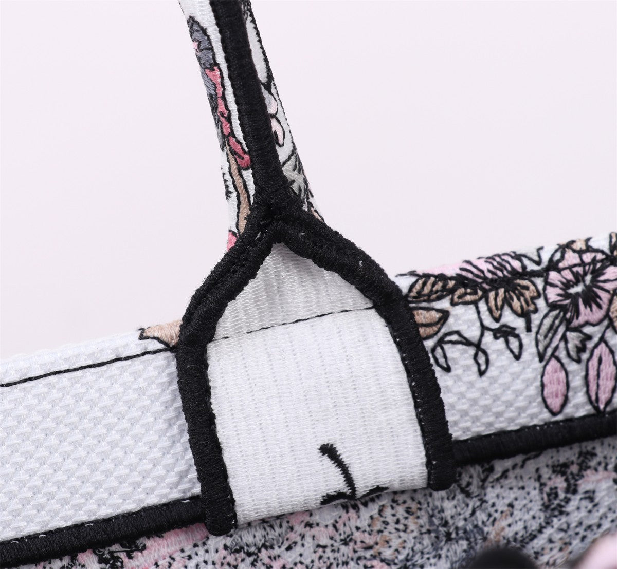 Dior Elegant Floral Pattern Canvas Tote Bag with Pink Accent Band