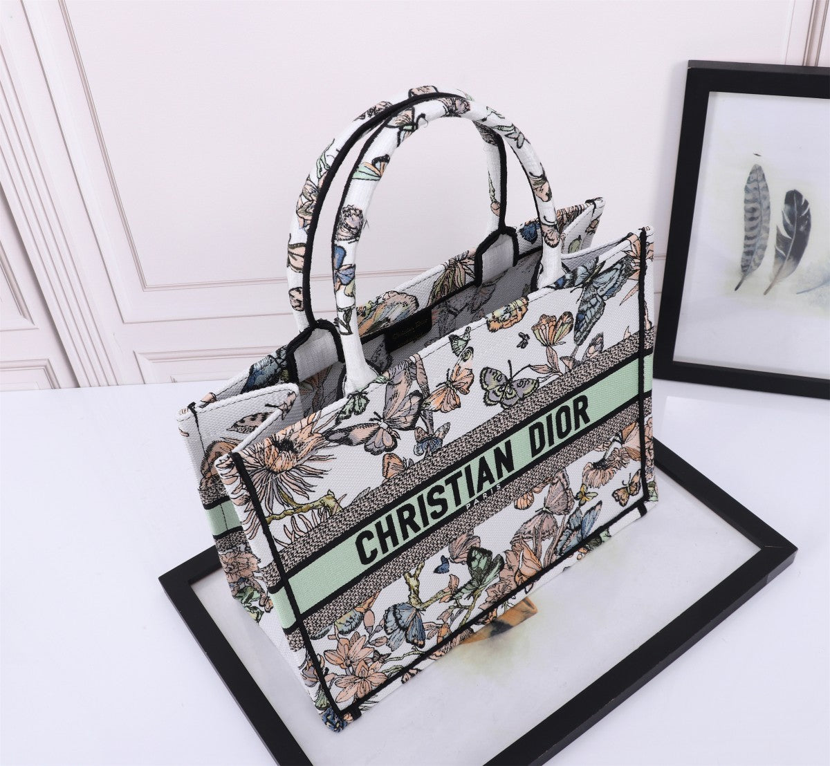 Dior Embroidered Butterfly Floral Canvas Tote Bag Travel Handbag