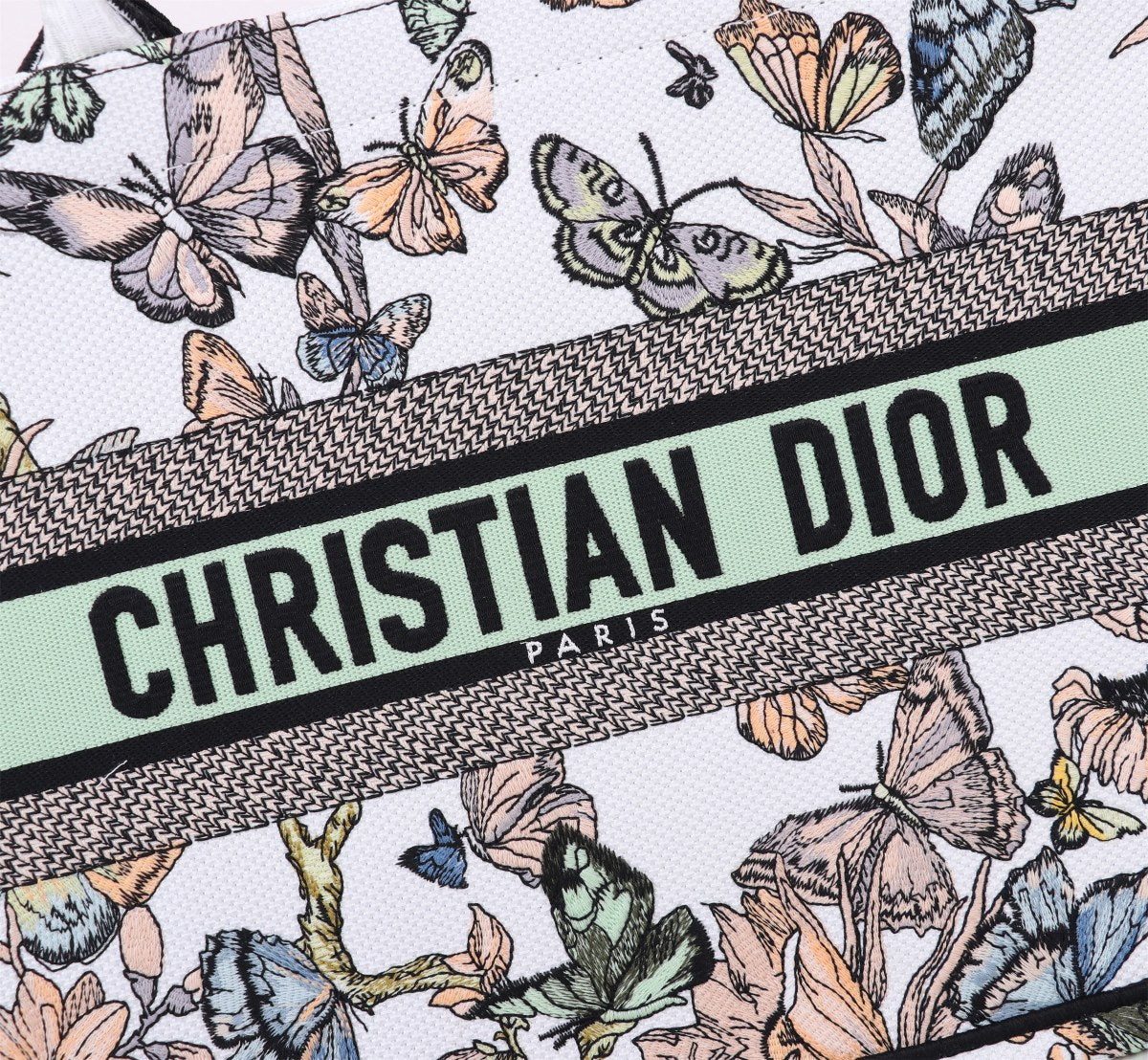 Dior Embroidered Butterfly Floral Canvas Tote Bag Travel Handbag