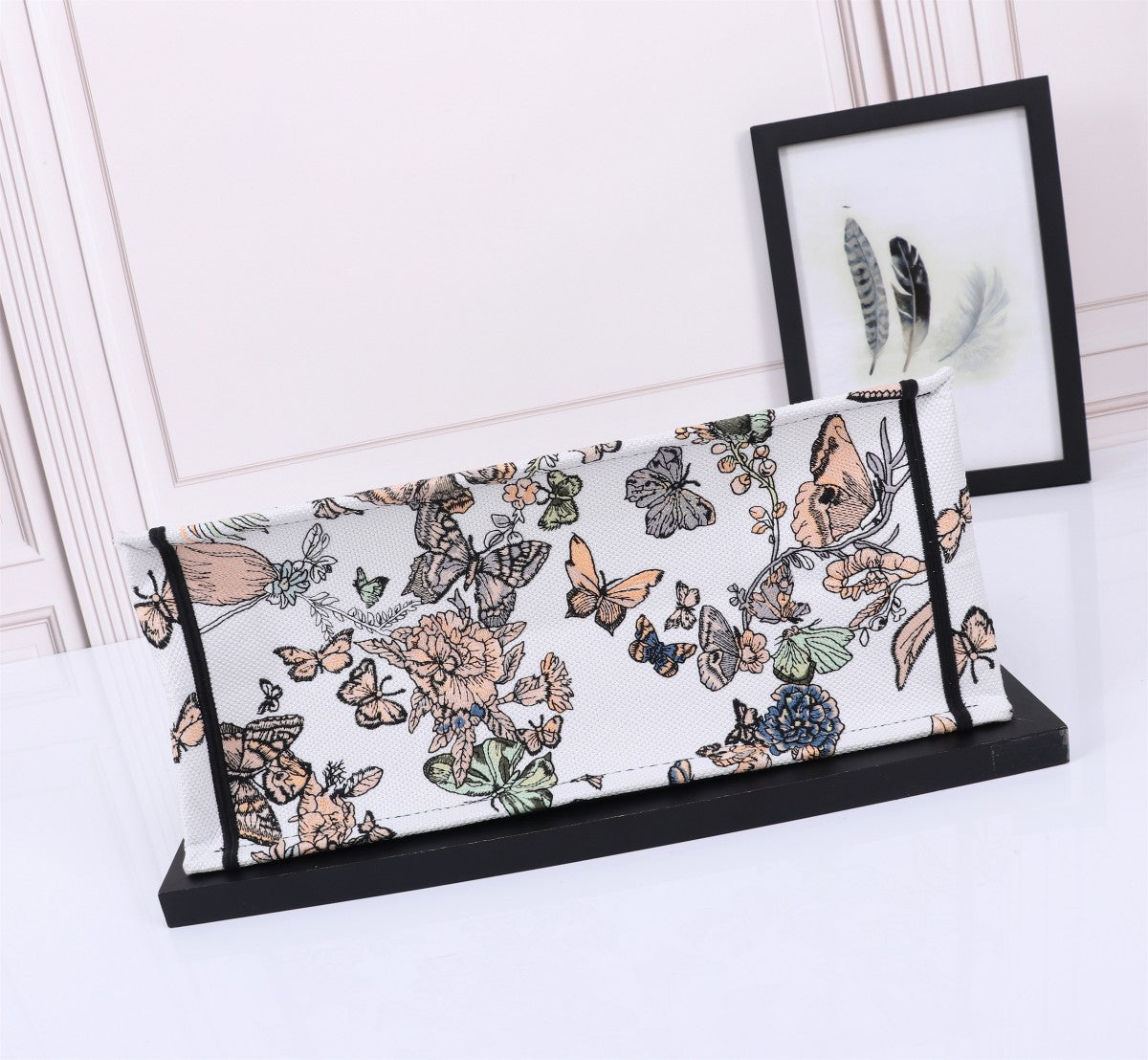 Dior Vintage Butterfly and Floral Canvas Tote Bag with Top Handle