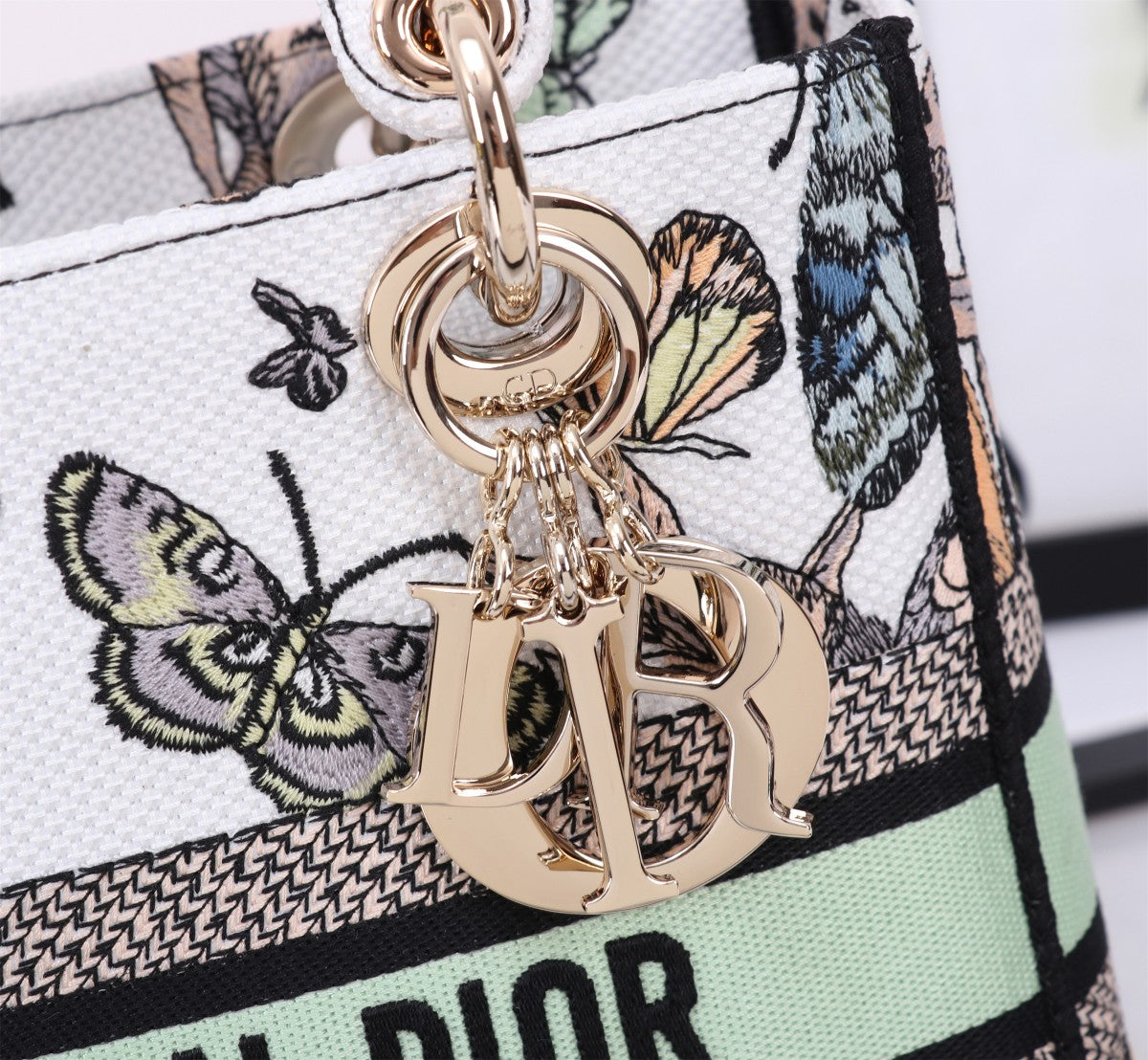 Christian Dior Lady D-Lite Bag with Butterfly Embroidery - White and Multicolor Handbag