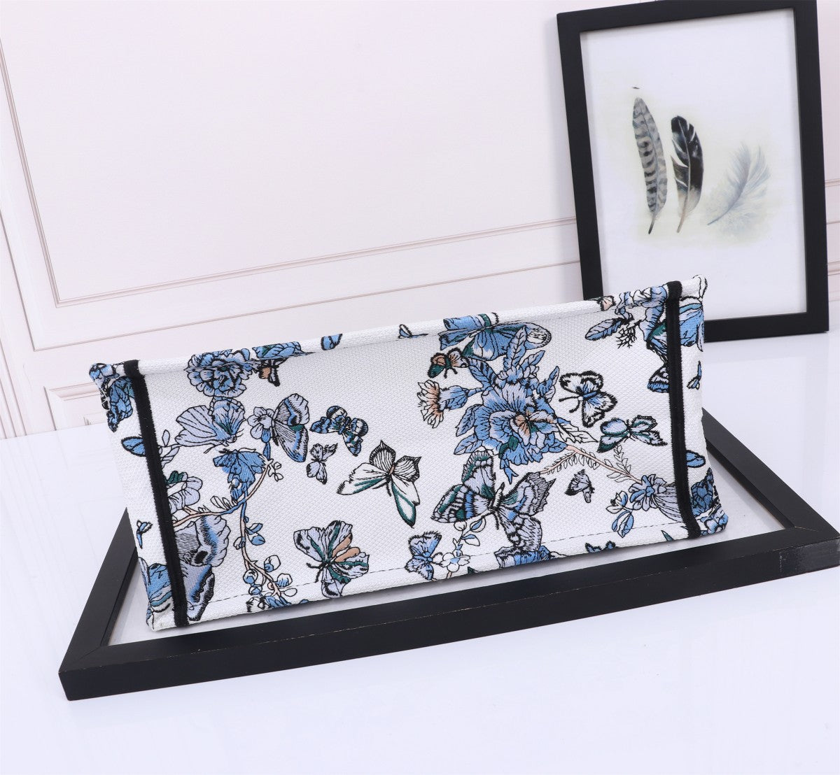 Christian Dior Medium Book Tote with Blue Butterfly Embroidery