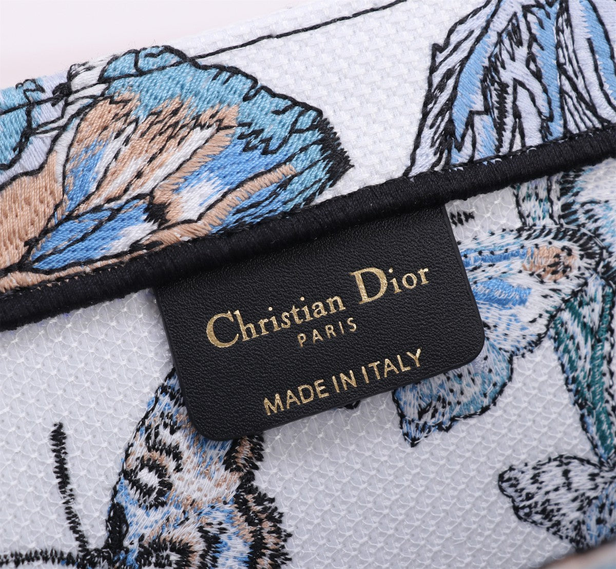 Dior Elegant Blue Butterfly Print Canvas Tote Bag with Handles