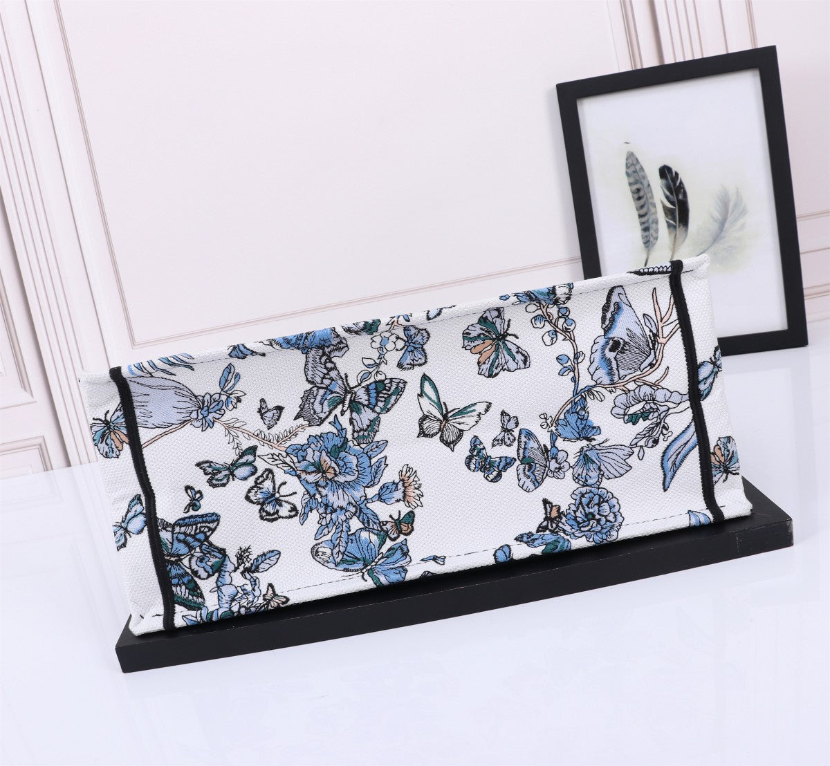 Christian Dior Book Tote with Blue Butterfly Embroidery
