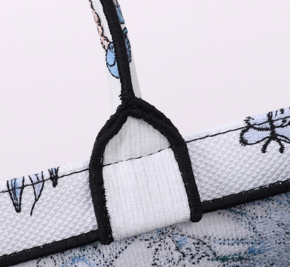 Dior Elegant Blue and White Butterfly Floral Canvas Tote Handbag