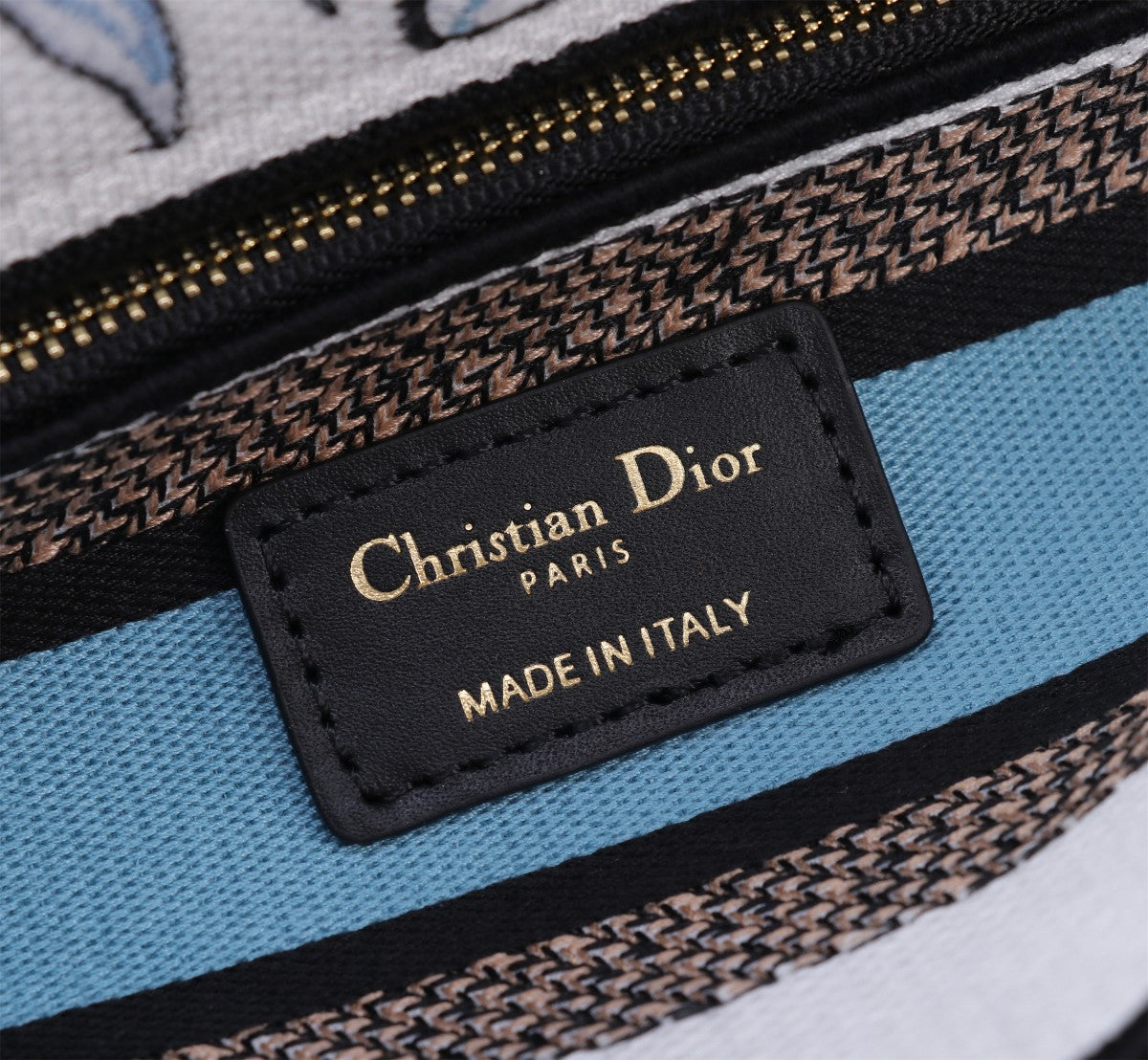 Dior Elegant Blue Butterfly Print Canvas Top Handle Handbag