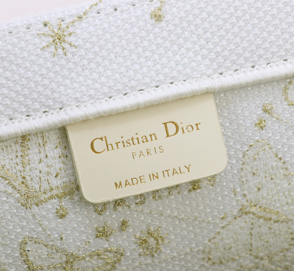 Christian Dior Medium Book Tote - White and Gold Butterfly Around the World Embroidery