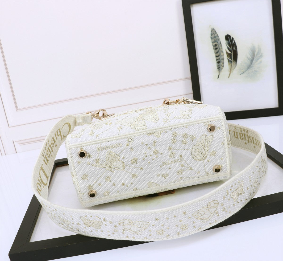 Christian Dior Lady D-Lite Bag White Butterfly Embroidery