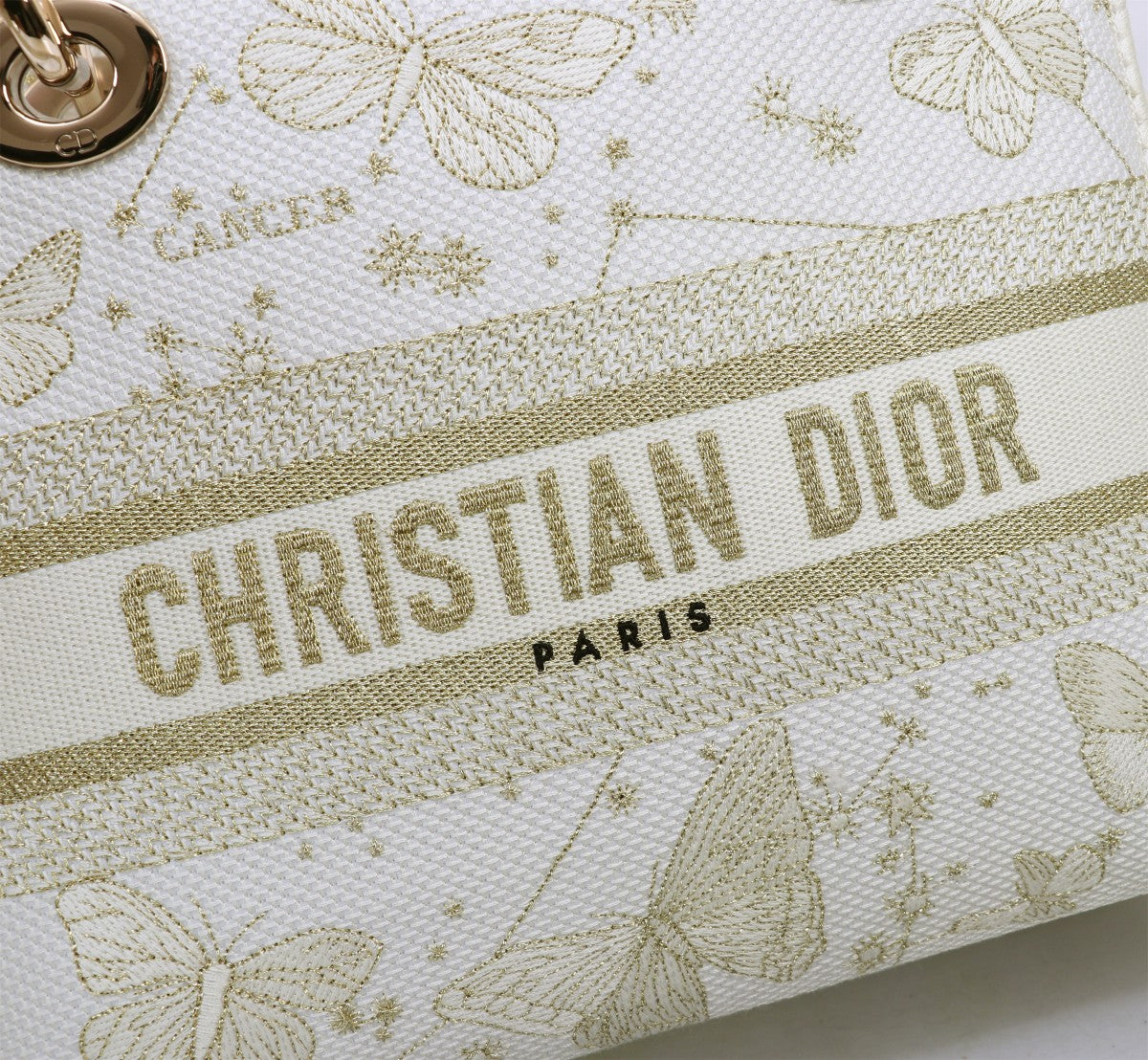 Christian Dior Lady D-Lite Bag White Butterfly Embroidery