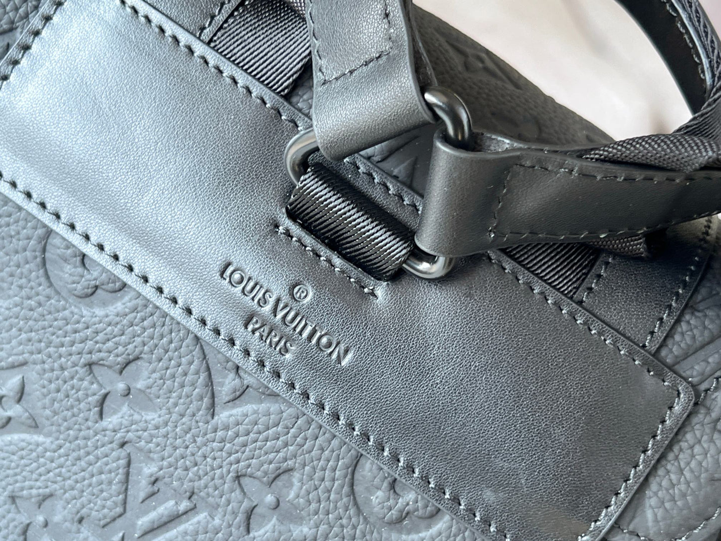 Louis Vuitton Matte Black Embossed Leather Designer Style Utility Backpack
