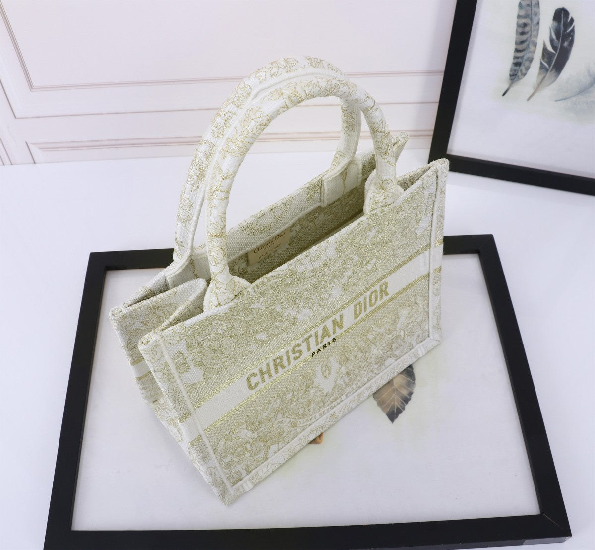 Dior Vintage Floral Embroidered Canvas Tote Bag with Top Handles
