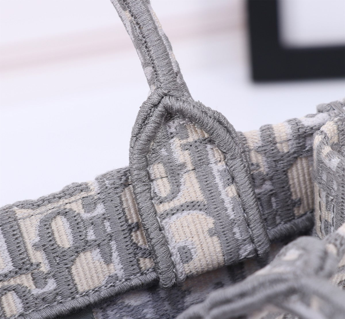 Dior Grey Embroidered Monogram Canvas Tote Bag with Shoulder Strap