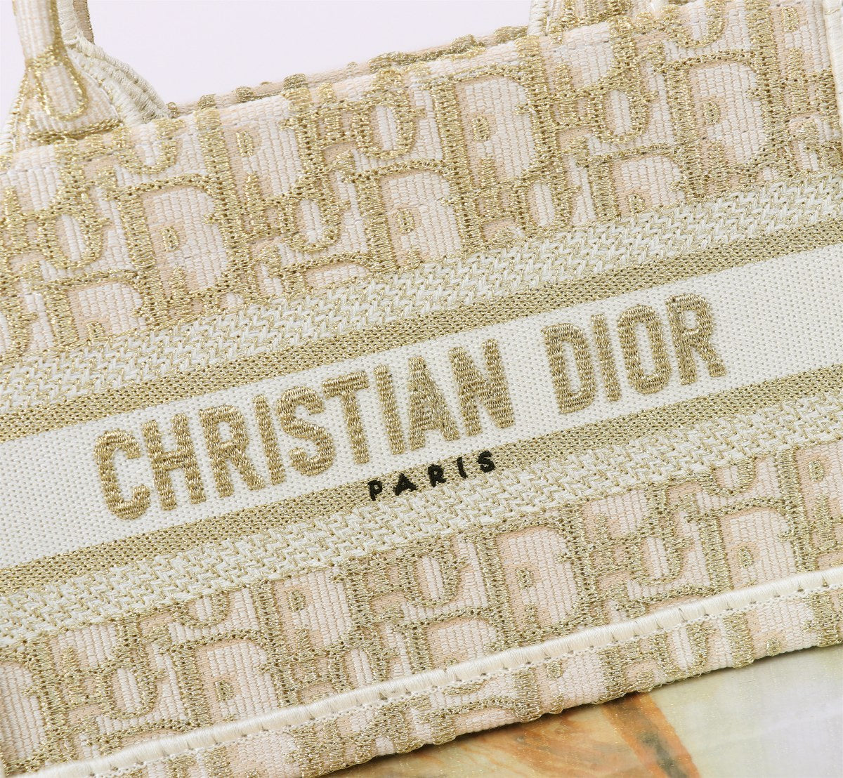 Dior Beige Embroidered Canvas Mini Tote Bag with Crossbody Strap