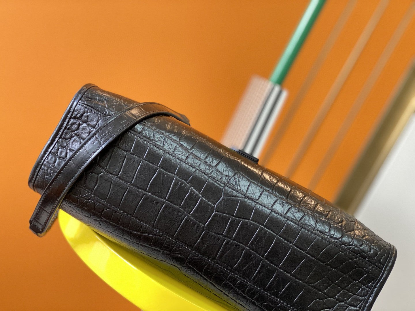 Saint Laurent Niki Medium Shoulder Bag in Crocodile-Embossed Leather - Black