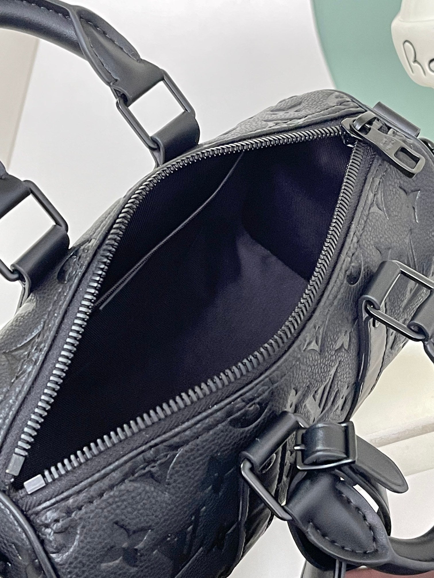 Louis Vuitton Black Embossed Monogram Leather Mini Duffle Crossbody Bag
