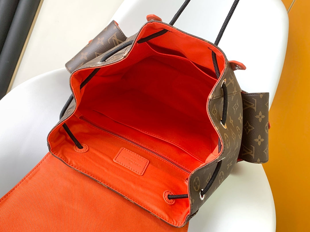 Louis Vuitton Brown Monogram Print Utility Backpack with Bright Orange Details