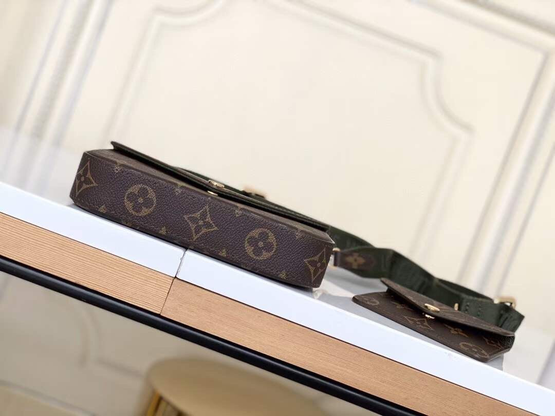 Louis Vuitton Monogram Multi Pouch Crossbody Bag with Green Webbing Strap