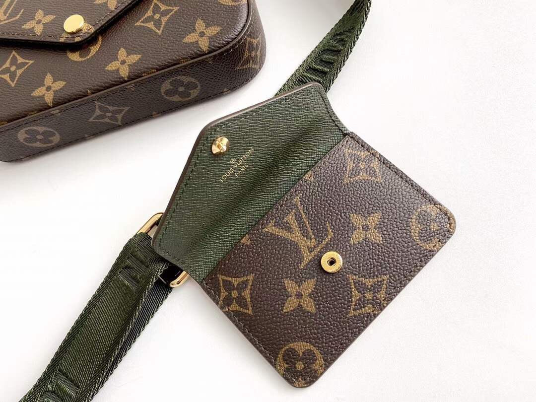 Louis Vuitton Monogram Félicie Strap & Go Crossbody Bag with Khaki Green Strap