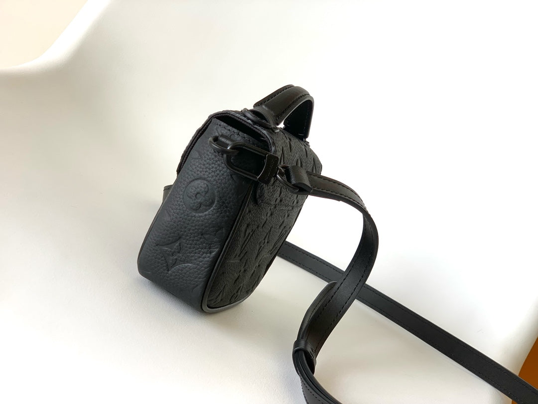 Louis Vuitton Black Monogram Embossed Leather Crossbody Messenger Bag with Strap