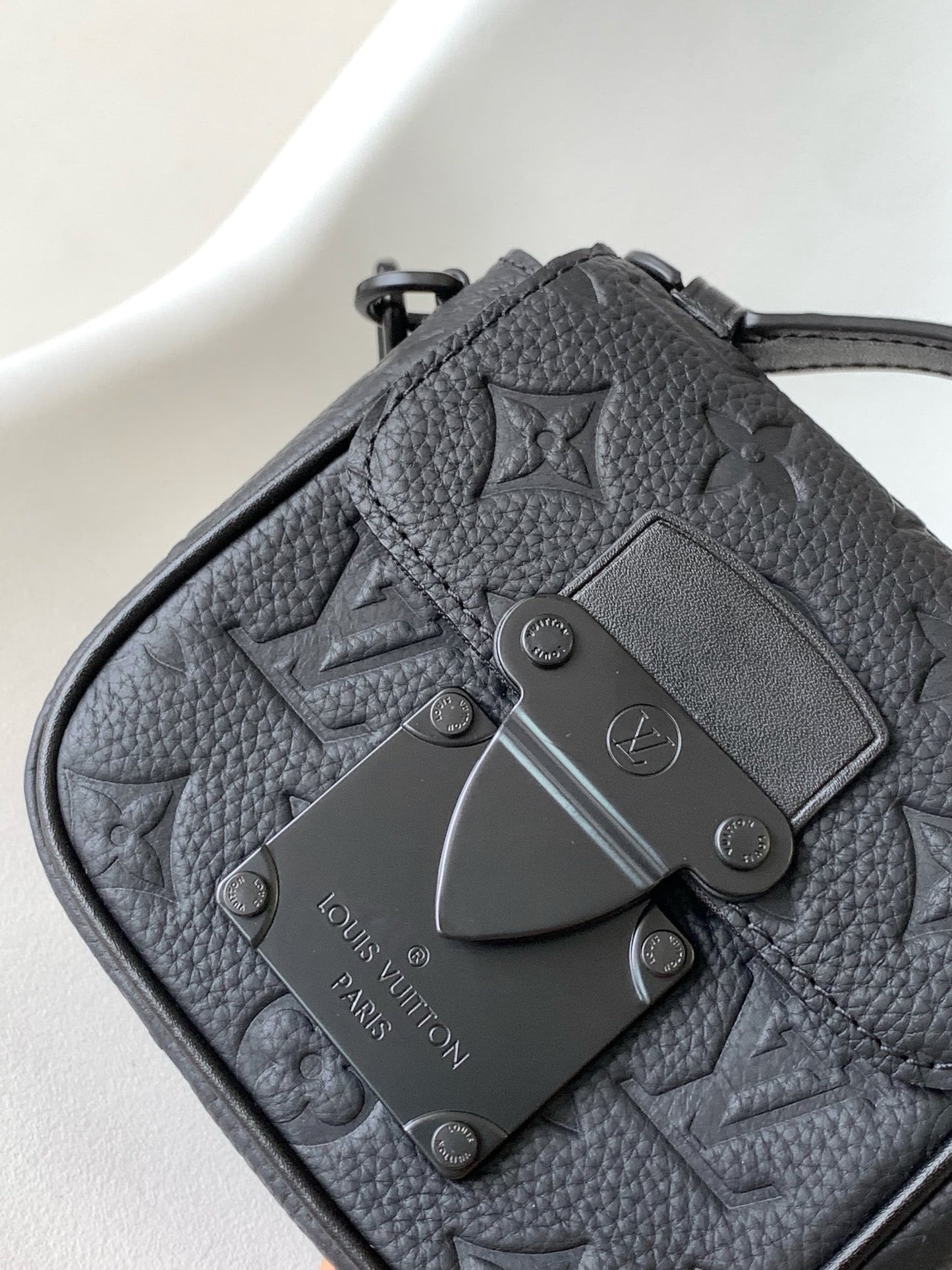 Louis Vuitton Black Monogram Embossed Leather Crossbody Messenger Bag with Strap