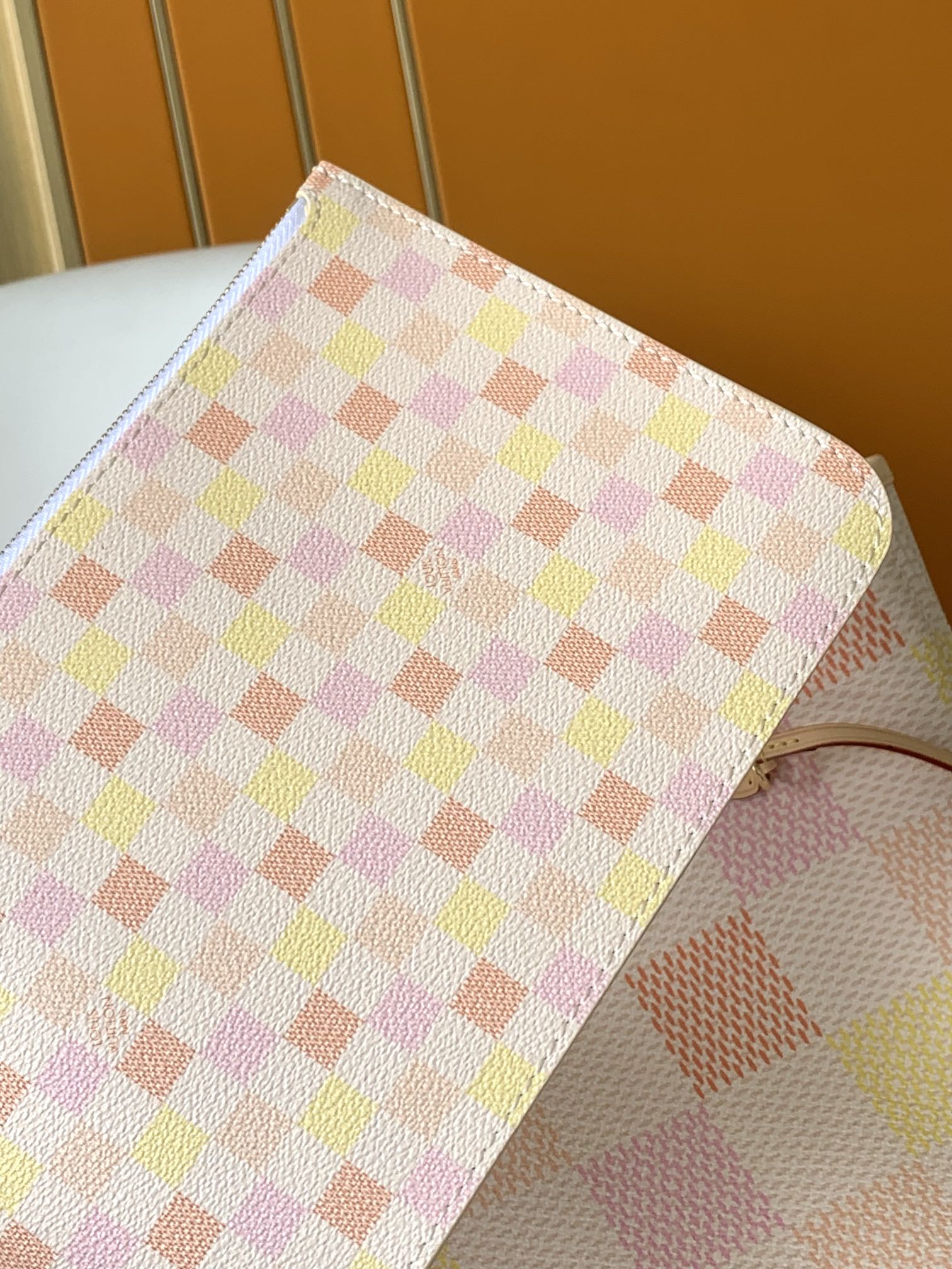 Louis Vuitton Chic Pastel Checkered Canvas Tote Bag with Shoulder Straps