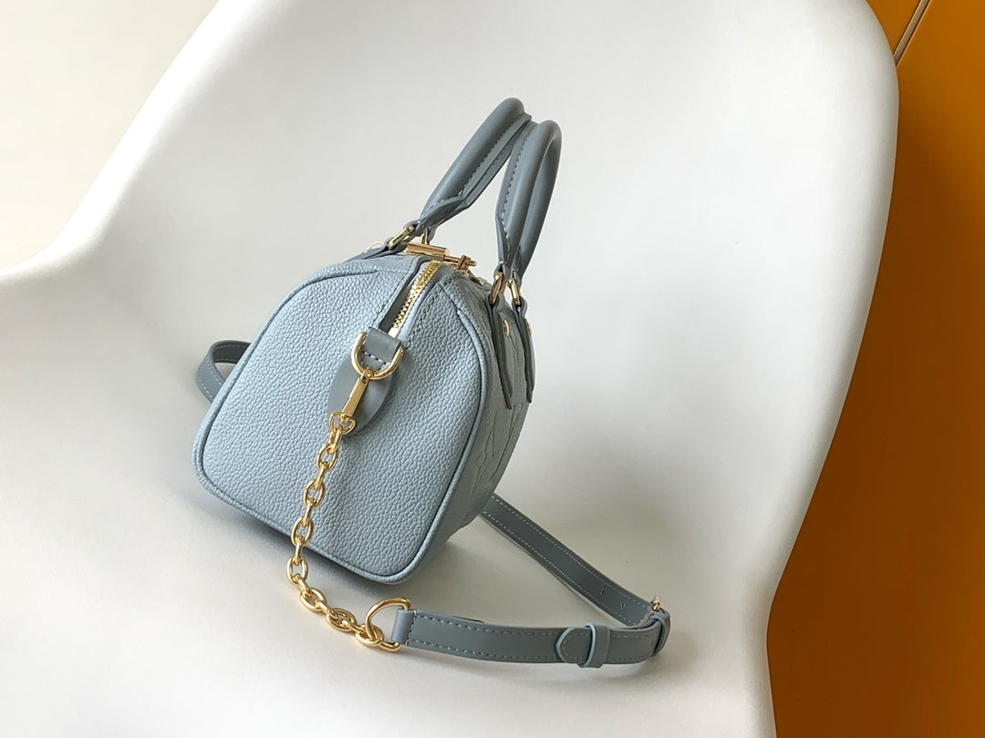 Louis Vuitton Pastel Blue Embossed Leather Top Handle Crossbody Satchel