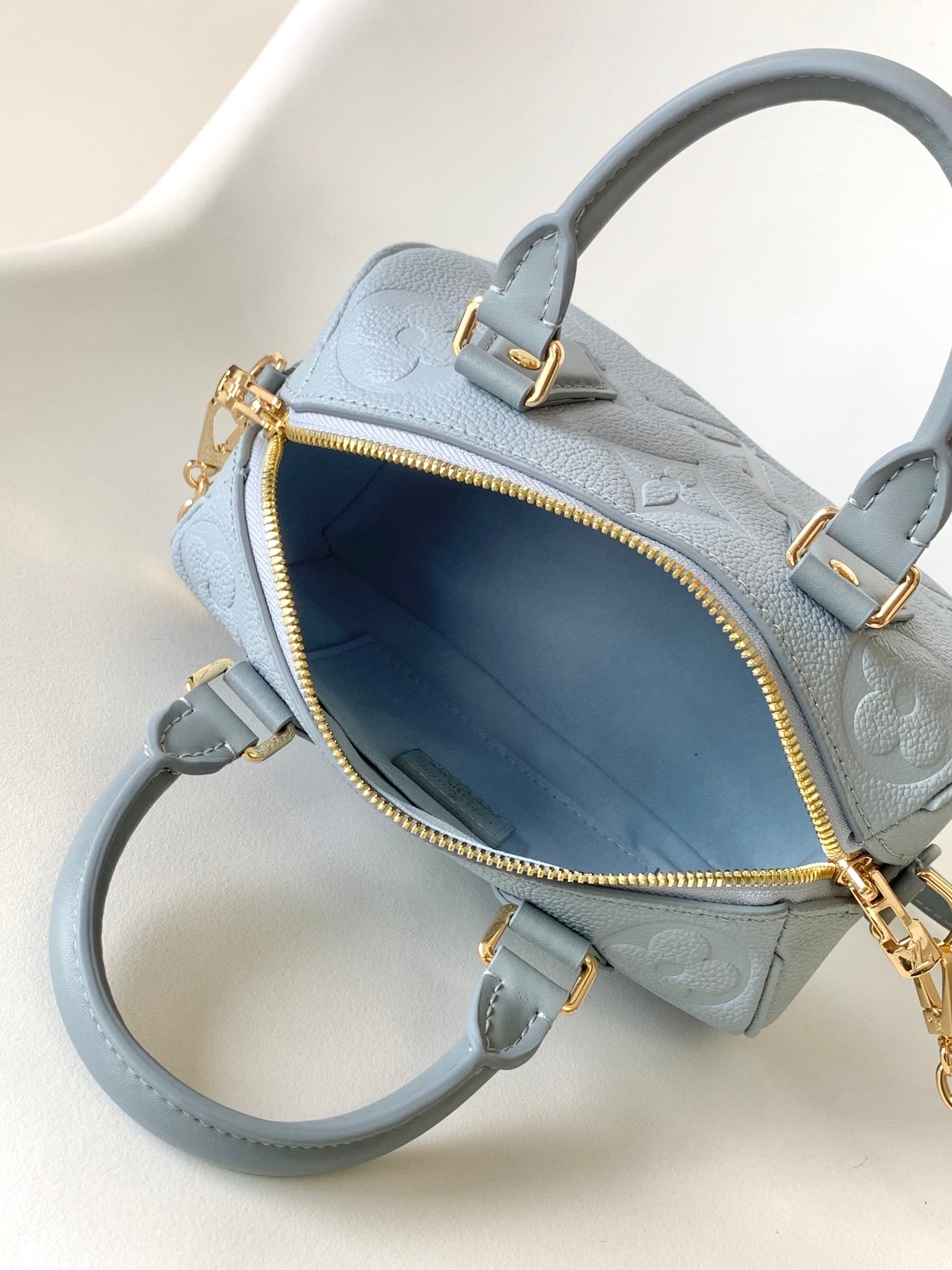 Louis Vuitton Pastel Blue Embossed Leather Top Handle Crossbody Satchel