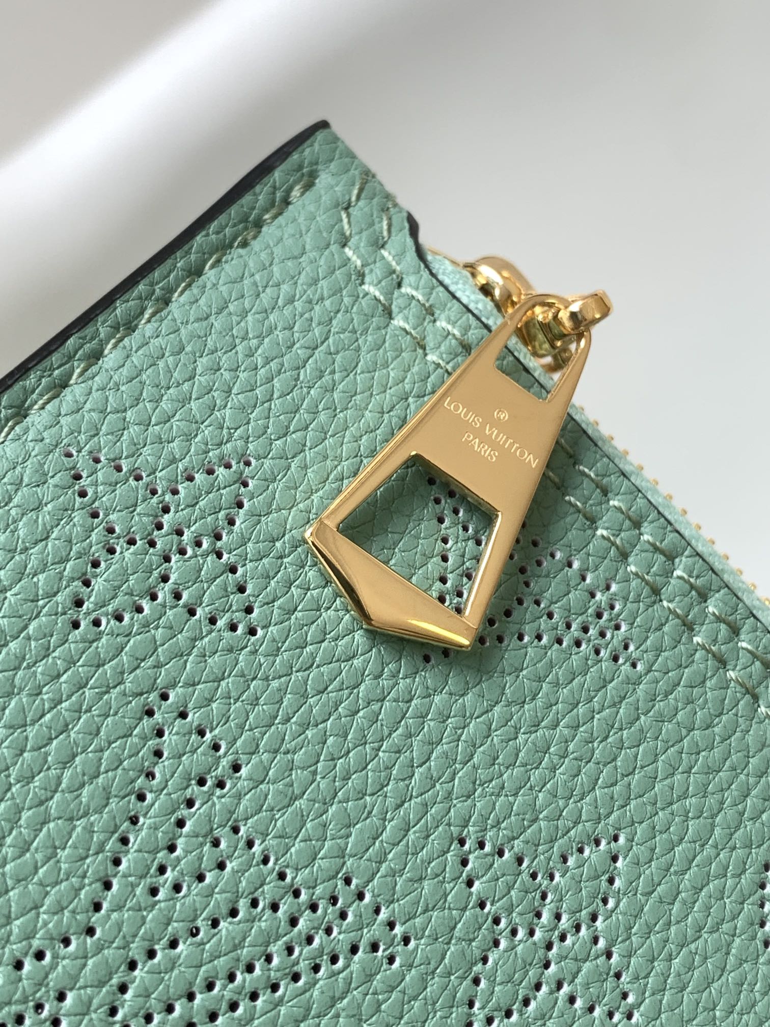Louis Vuitton Mint Green Embossed Leather Handbag with Top Handles