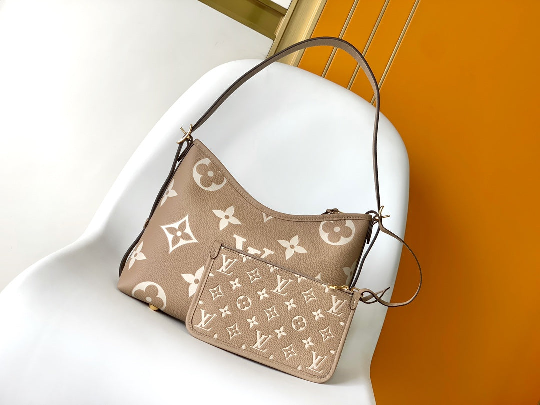 Louis Vuitton Elegant Taupe Monogram Leather Shoulder Bag with Top Handle
