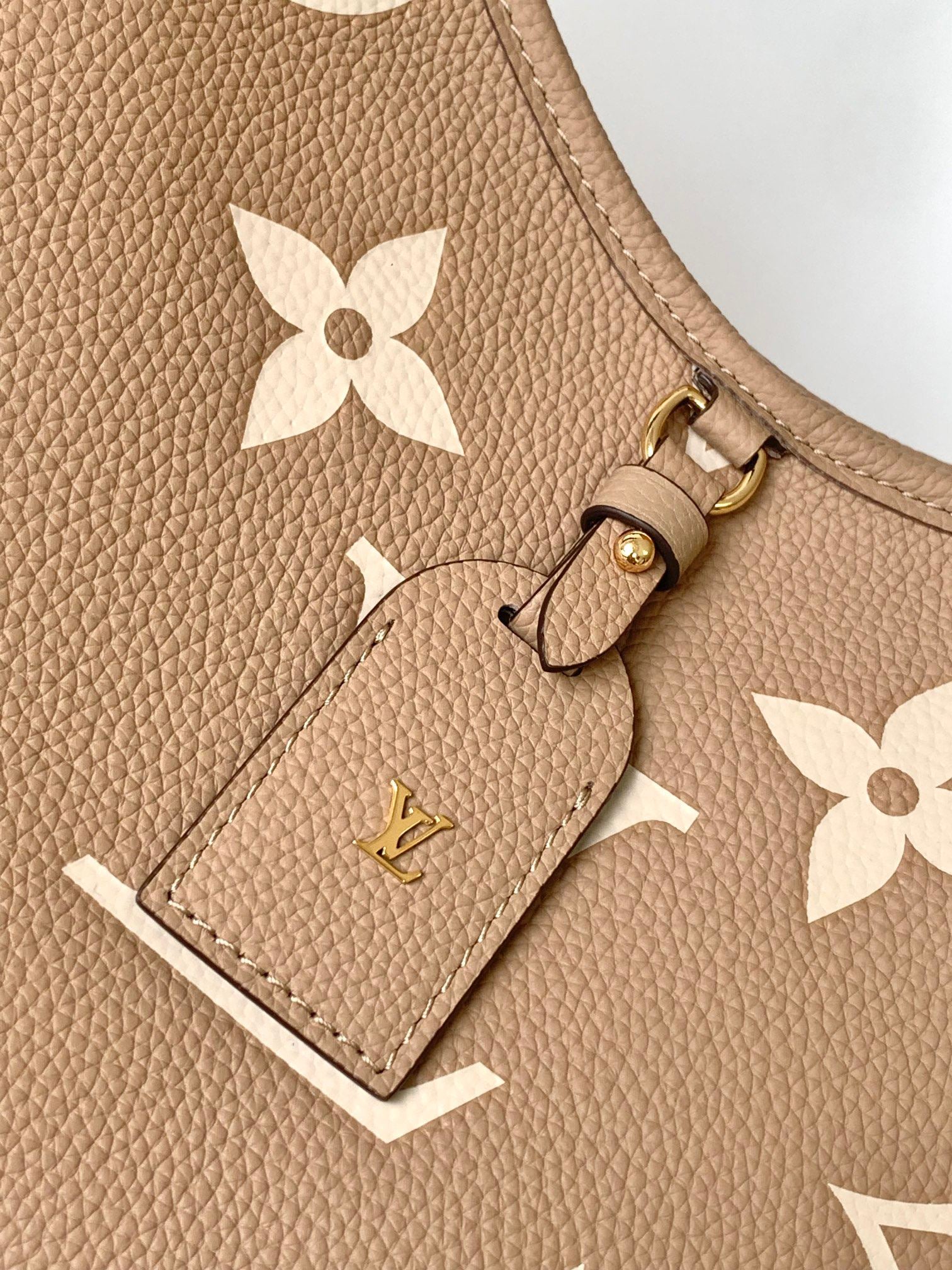 Louis Vuitton Elegant Taupe Monogram Leather Shoulder Bag with Top Handle