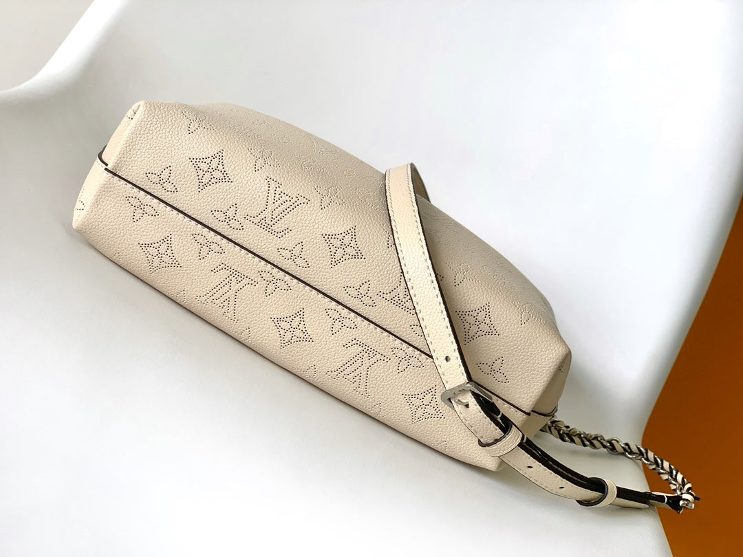 Louis Vuitton Pink Perforated Leather Hobo Bag with Bow Handle and Chain Strap